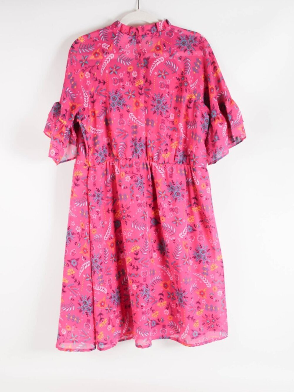 Wonder Nation Girls Pink Floral Dress L (10-12) Plus Ruffle Sleeve Boho - Picture 2 of 12